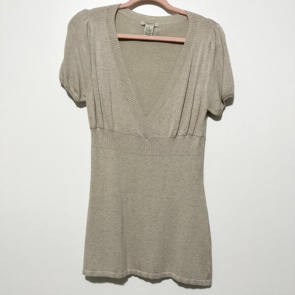 Vertigo Womens Y2K Babydoll Tunic Sweater Size M Beige Minimalist Capsule 2000s - Picture 1 of 8